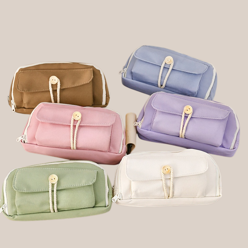 Canvas Pencil Case with Button Closure 