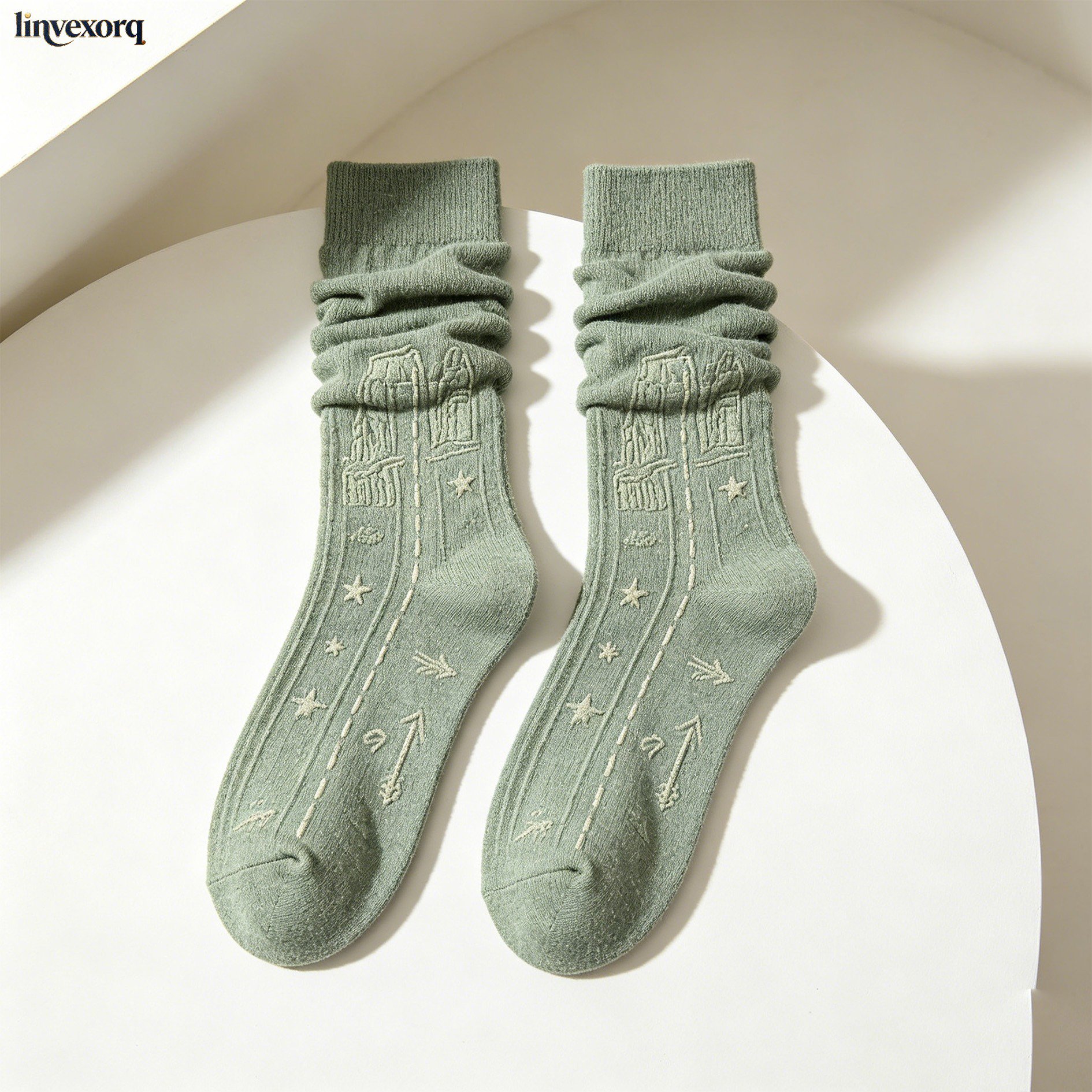 Slouchy Embroidered Mid-Calf Socks (5 Pairs)
