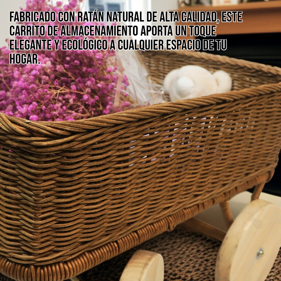 Carrito de almacenamiento de ratán natural