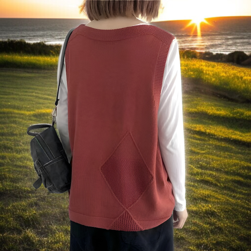 2025年春秋の新作 アーティスティック レトロ ルーズ 大きいサイズ Vネック ベスト シングルブレスト ノースリーブ ニットベスト ウエストコート ベスト レディース