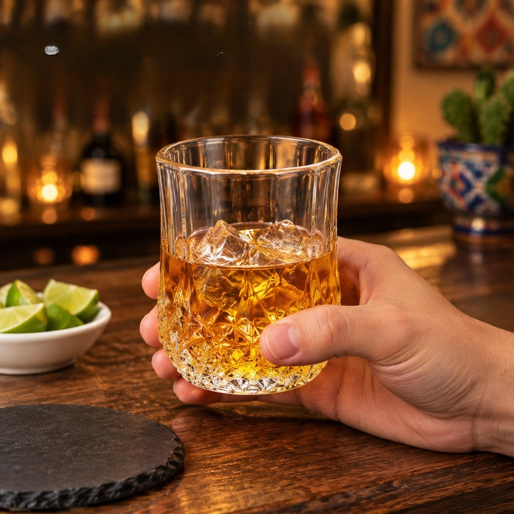 Glazen whiskyglas met diamantpatroon