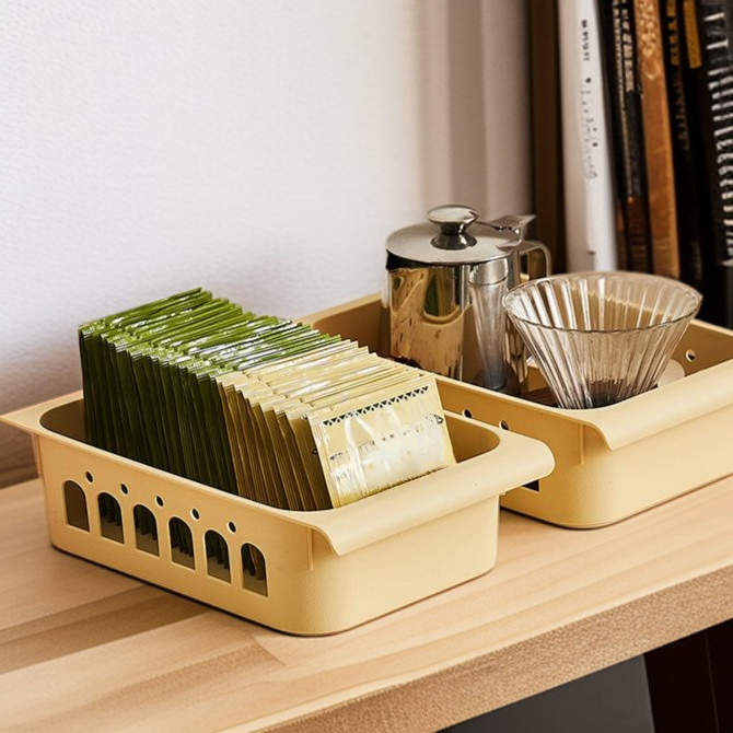 南洋風デザイン多サイズ伸縮ロッド付きメッシュ収納バスケット