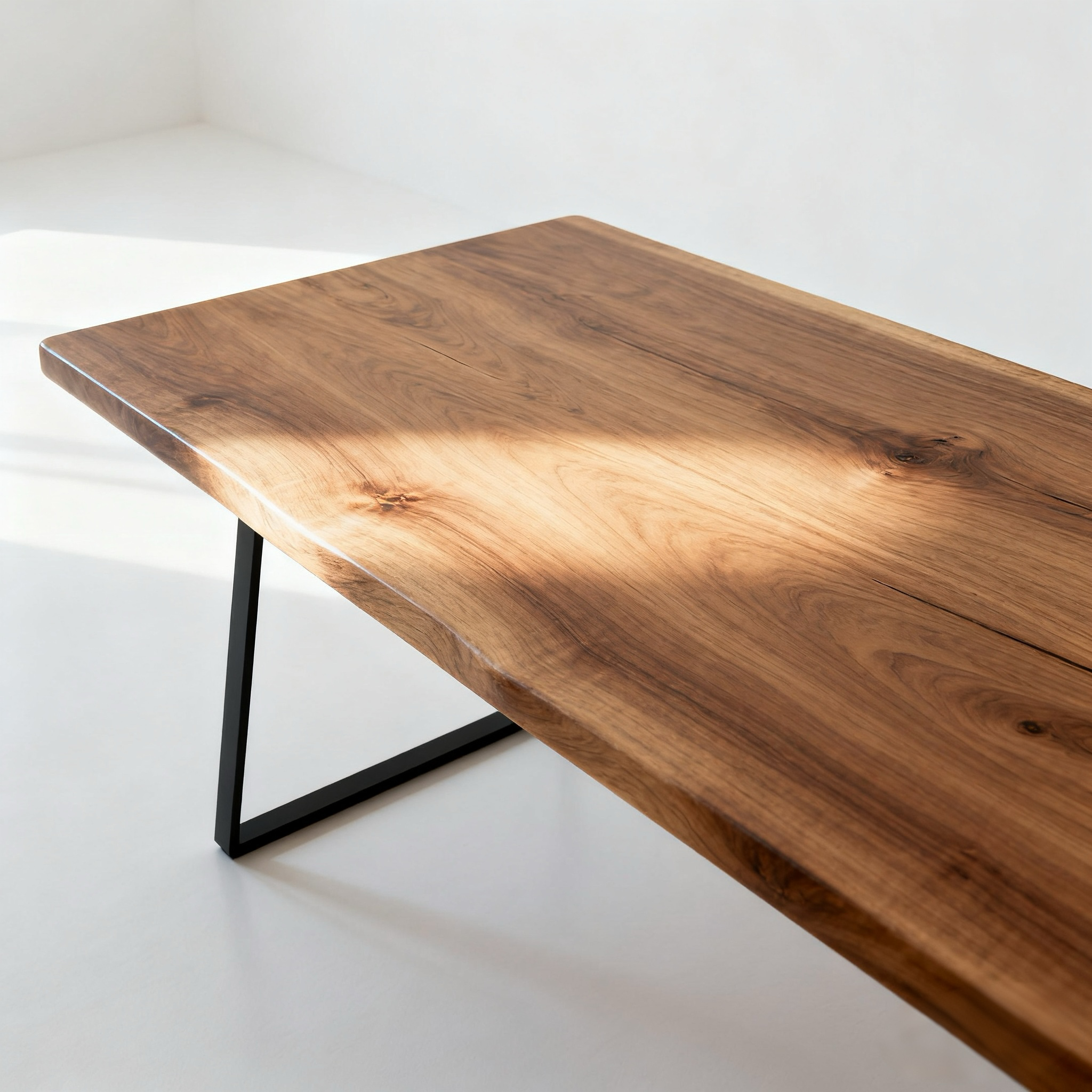 Mesa de madera maciza de color natural con forma irregular