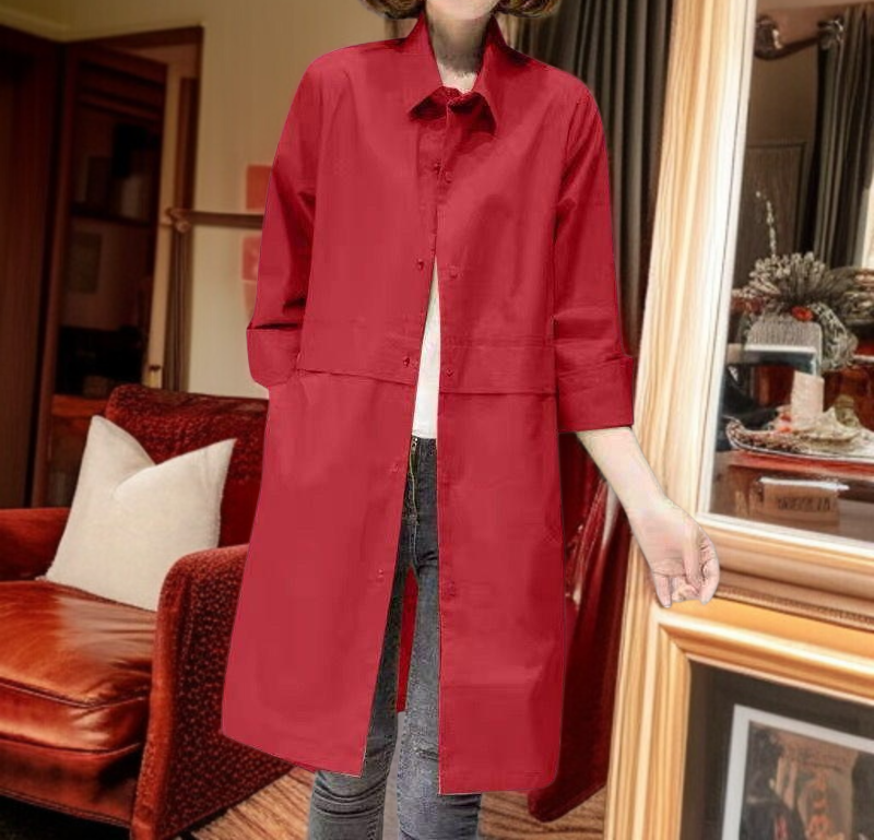 여성 캐주얼 미디엄 롱 트렌치코트 전체 모습