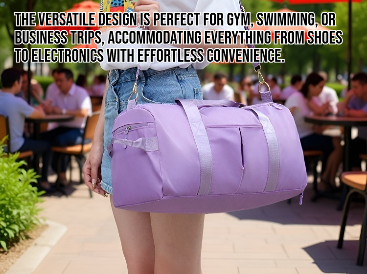 Multifunctional travel storage bag with wet and dry separation on white background