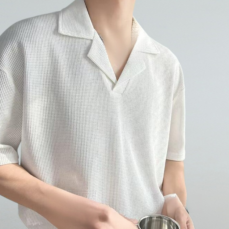 キューバ領ワッフル高級感Vネック