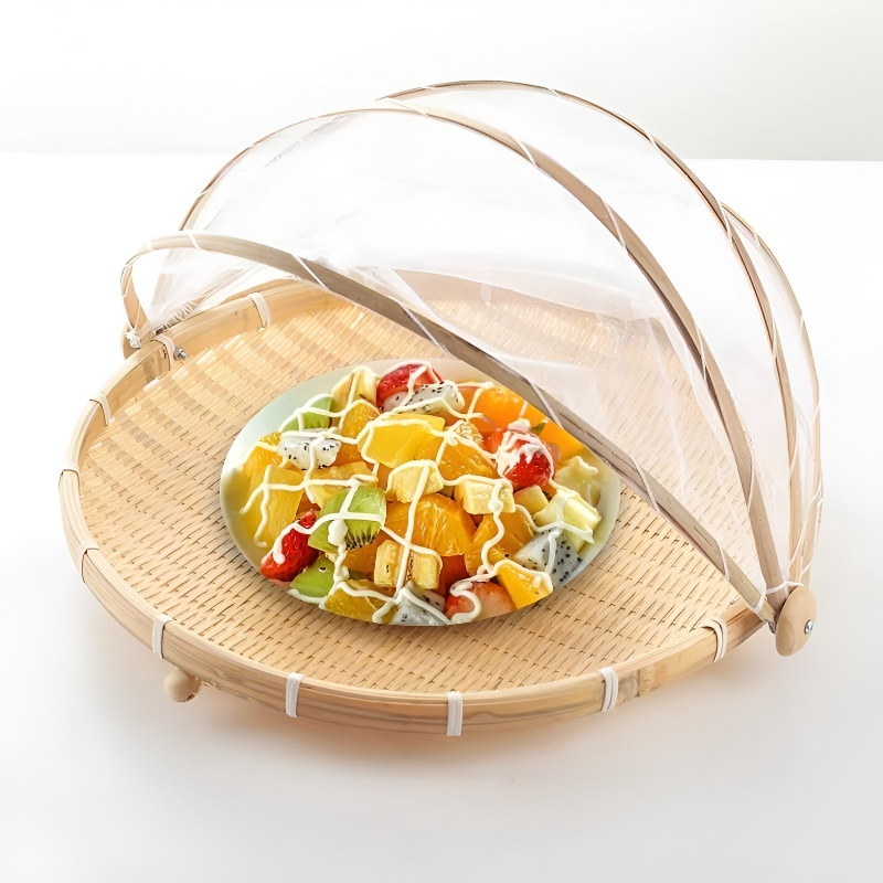 ตะแกรงไม้ไผ่กับตาข่ายกันแมลงสำหรับจัดเก็บ