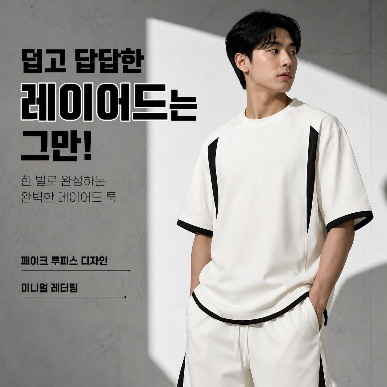 남성 루즈핏 반팔 티셔츠 투피스 캐주얼 스포츠 세트