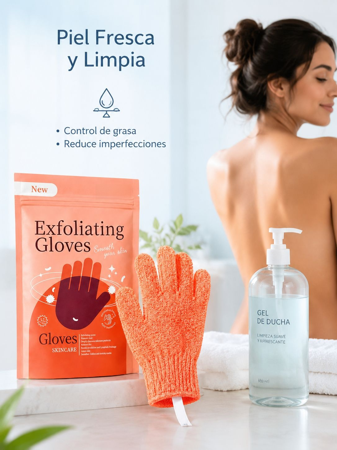 Guante de baño para limpieza profunda y control de aceite