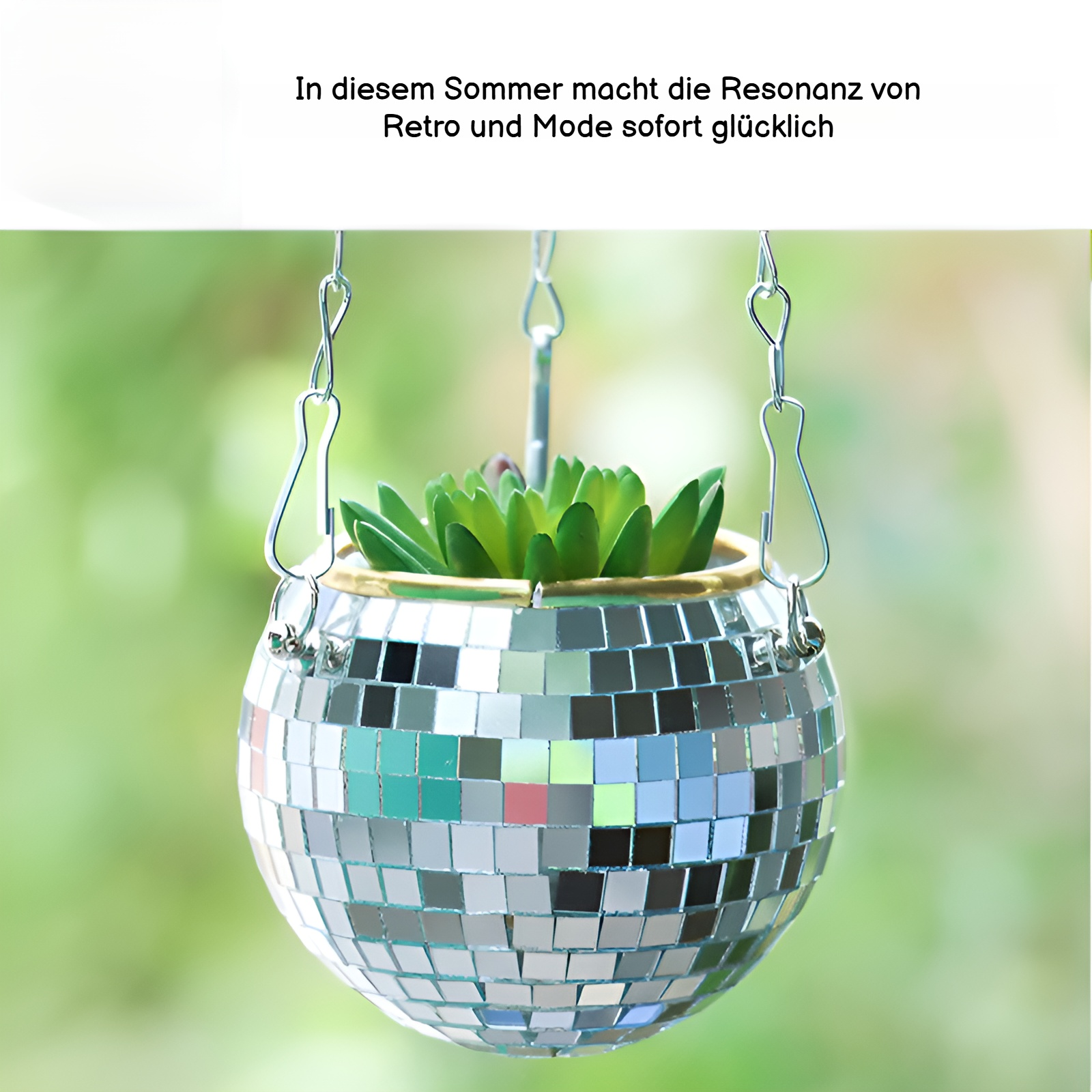 Disco Ball Pflanzer als hängender Blumentopf mit Pflanzen