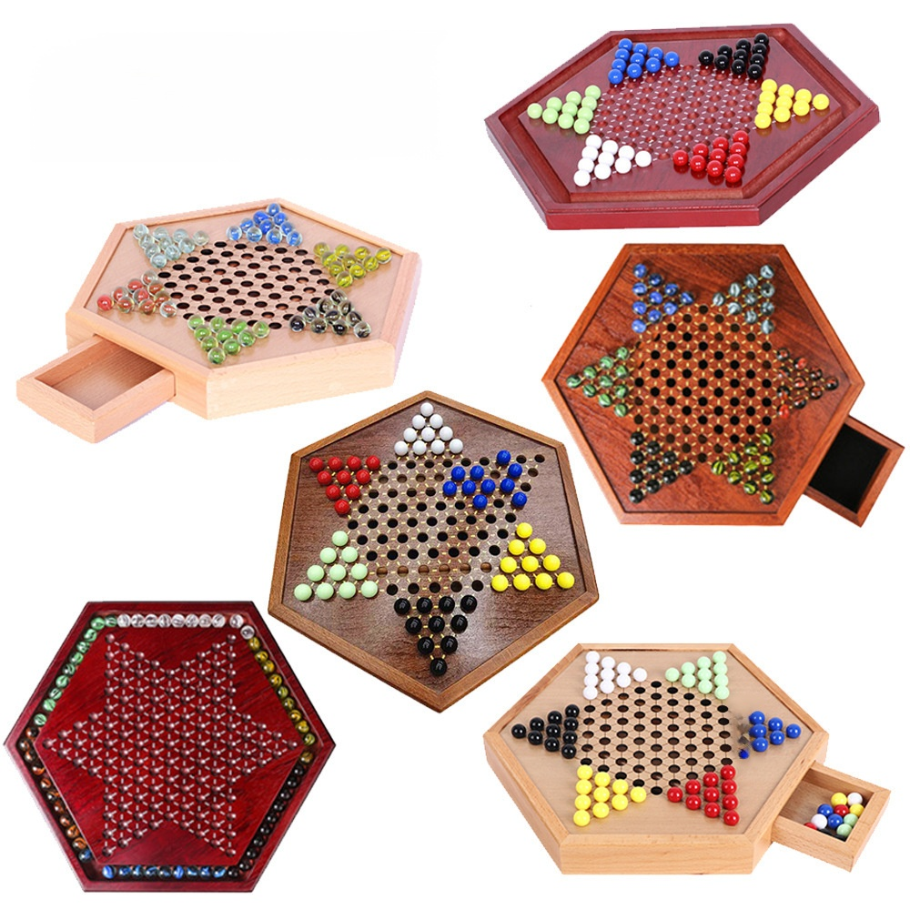 便攜收納木質跳棋玻璃球益智桌遊