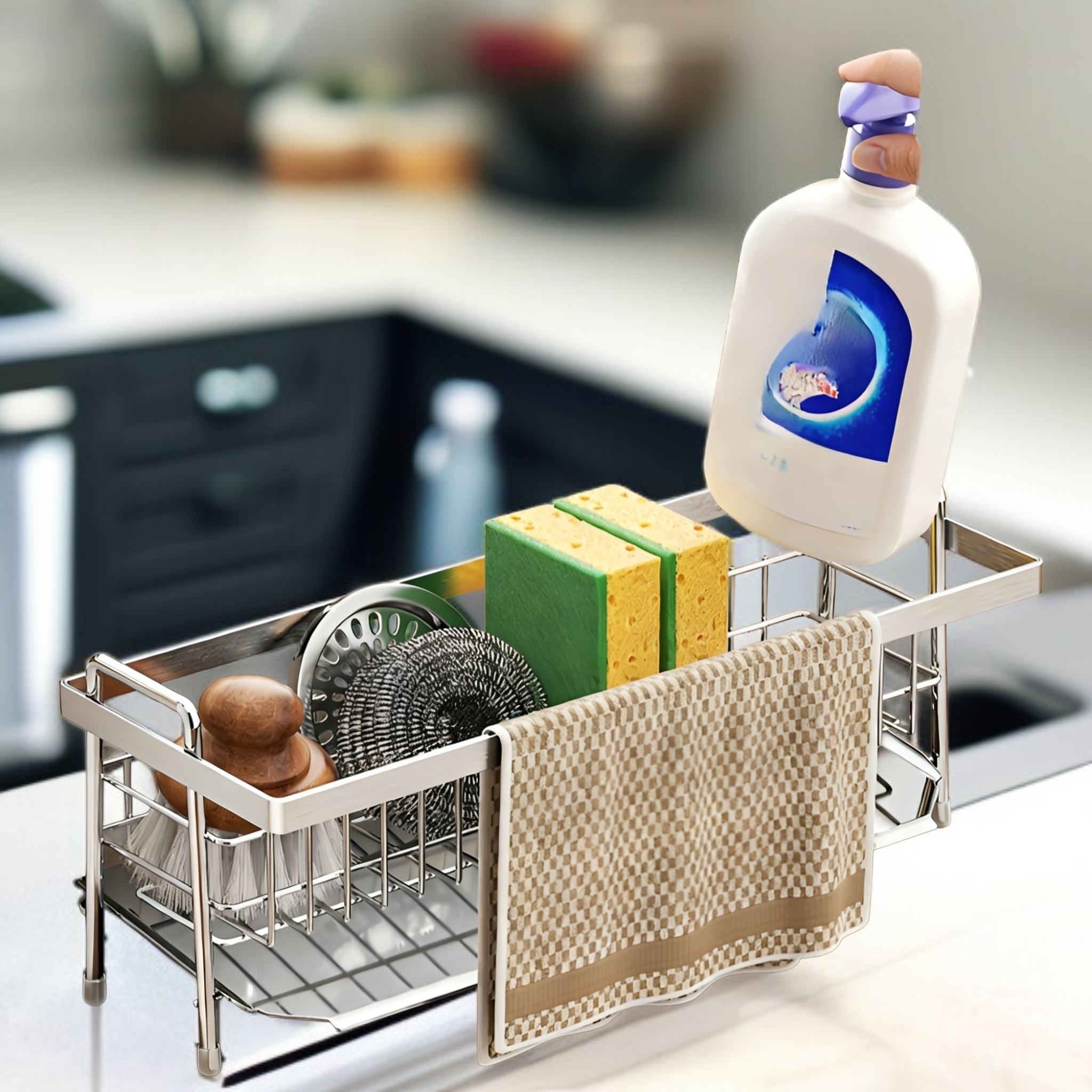 Multifunktionales Küchenregal aus SUS304 Edelstahl, automatischer Wasserablauf