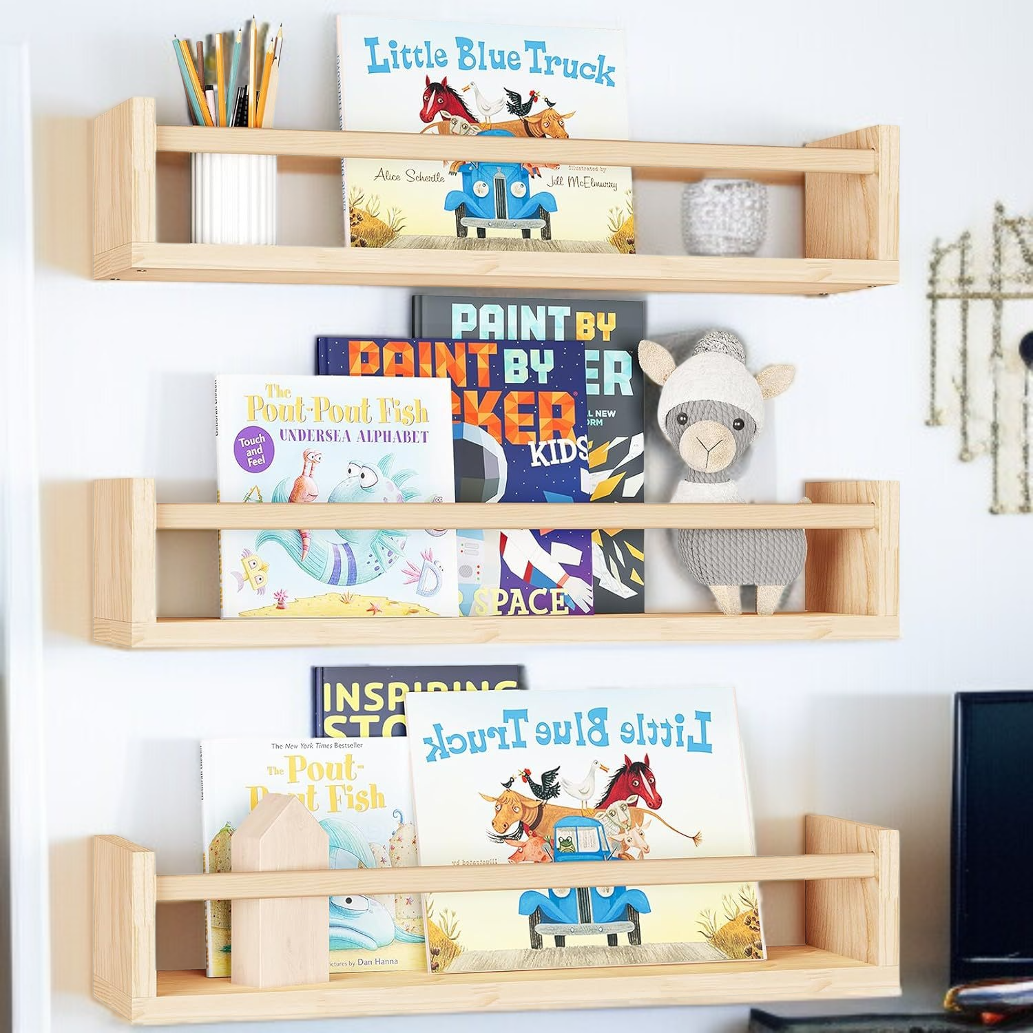 無垢材ウォールラックの壁掛け設置イメージ