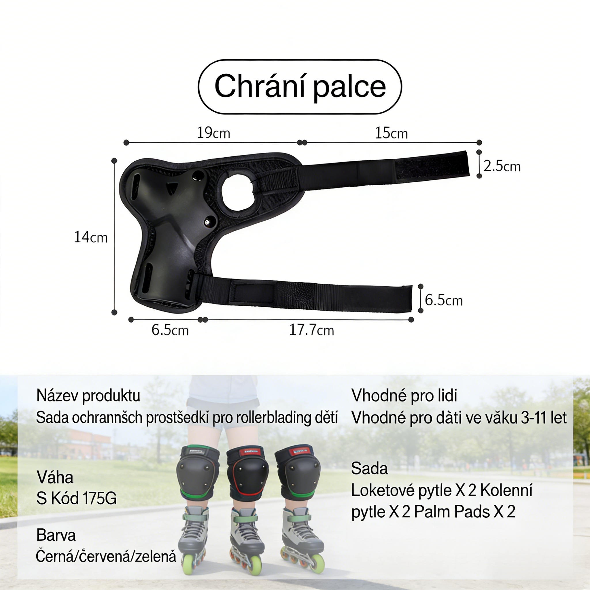 Dětská sada chráničů na skateboard, sedmidílná sada s helmou pro chlapce i dívky