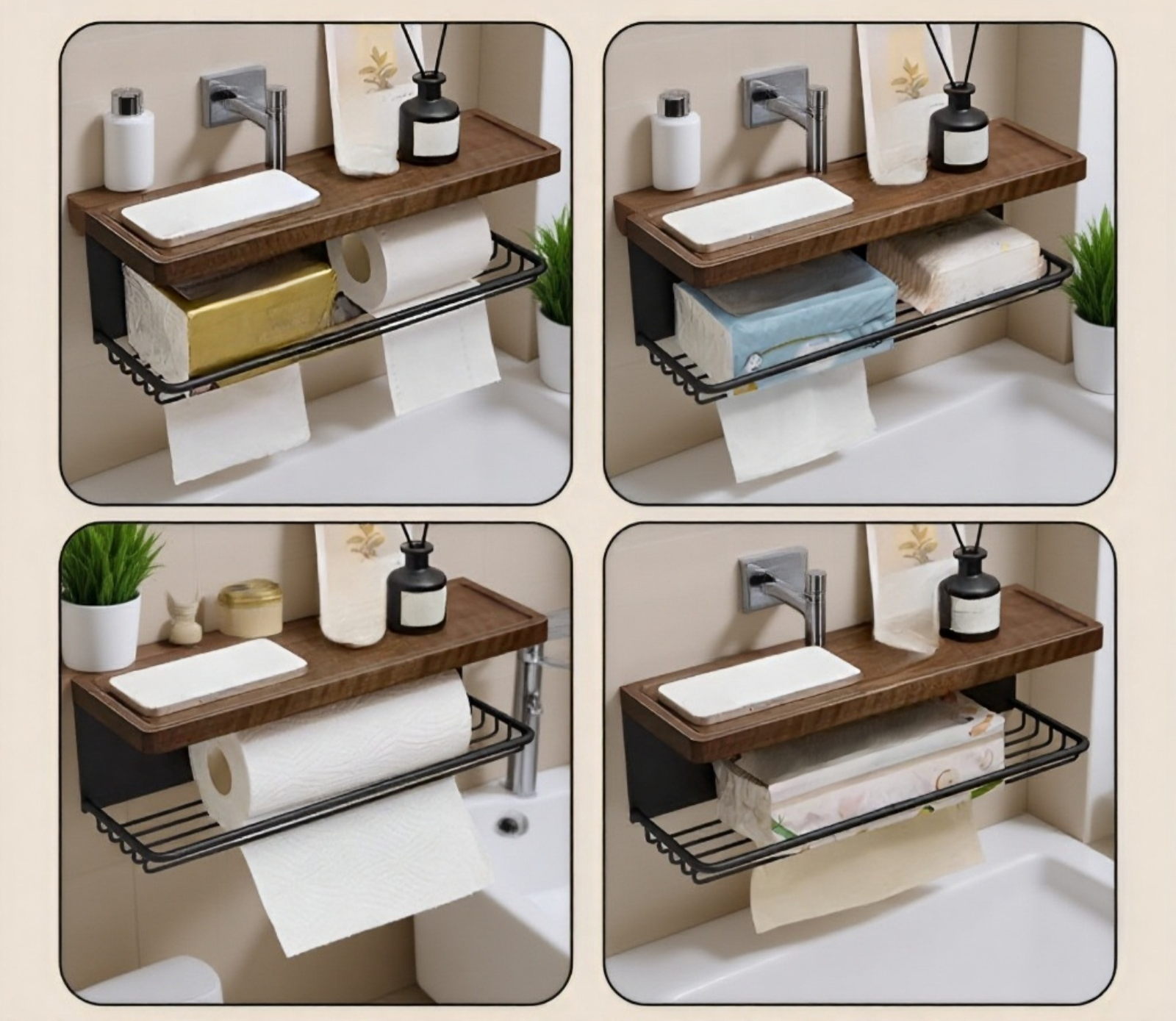 천연 원목으로 제작된 욕실용 휴지함