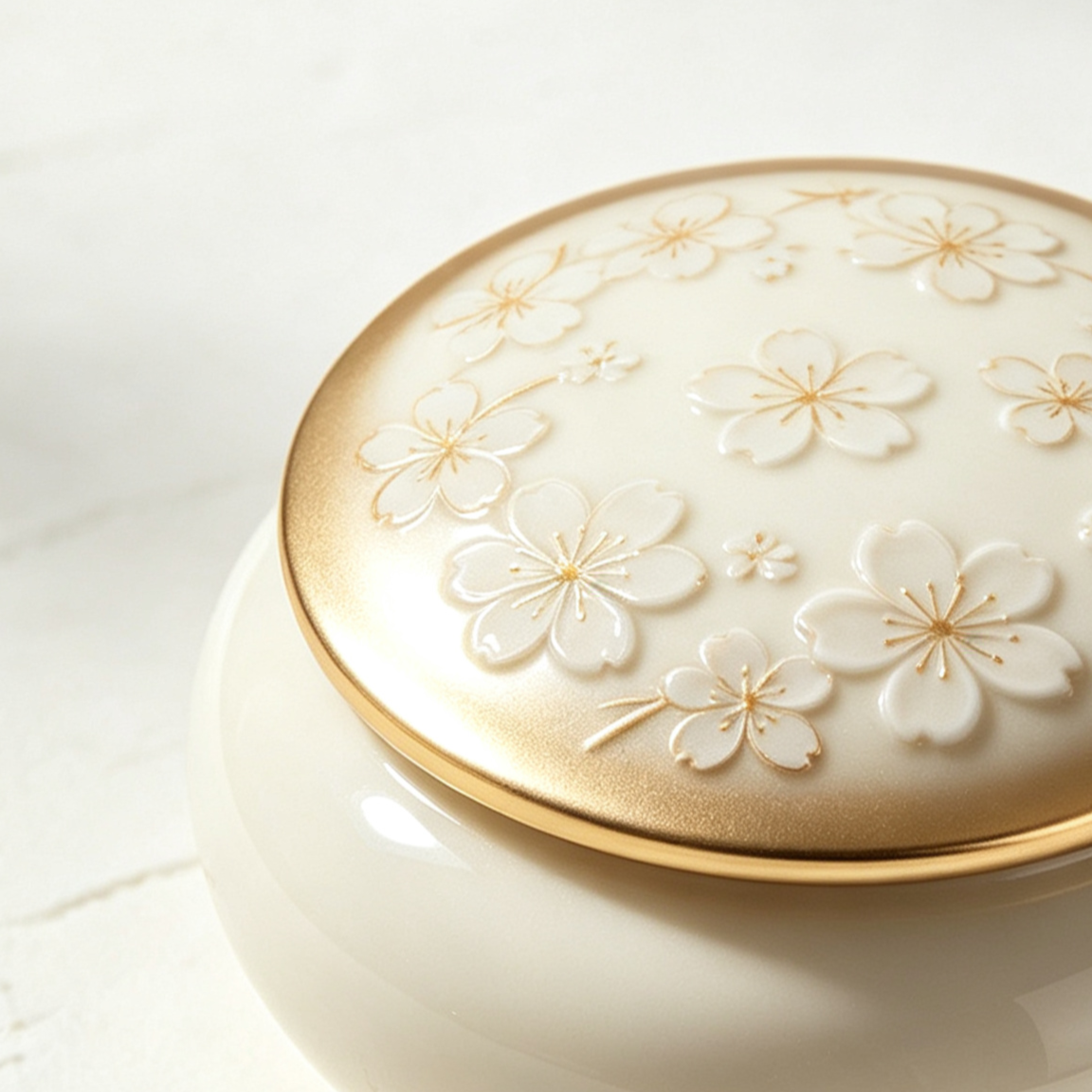 桜のレリーフ模様の陶器製保存容器（5個セット）