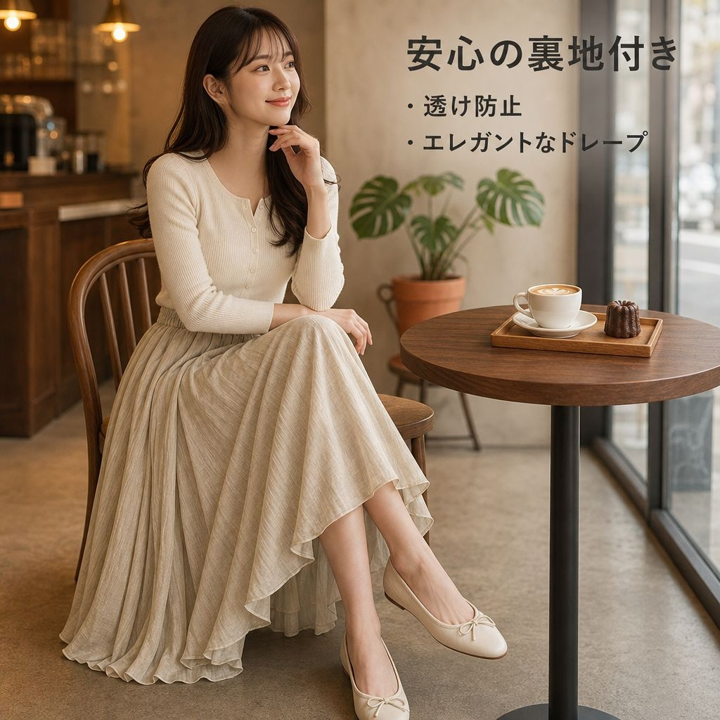 ウエストゴム付き花柄二重レイヤースカート