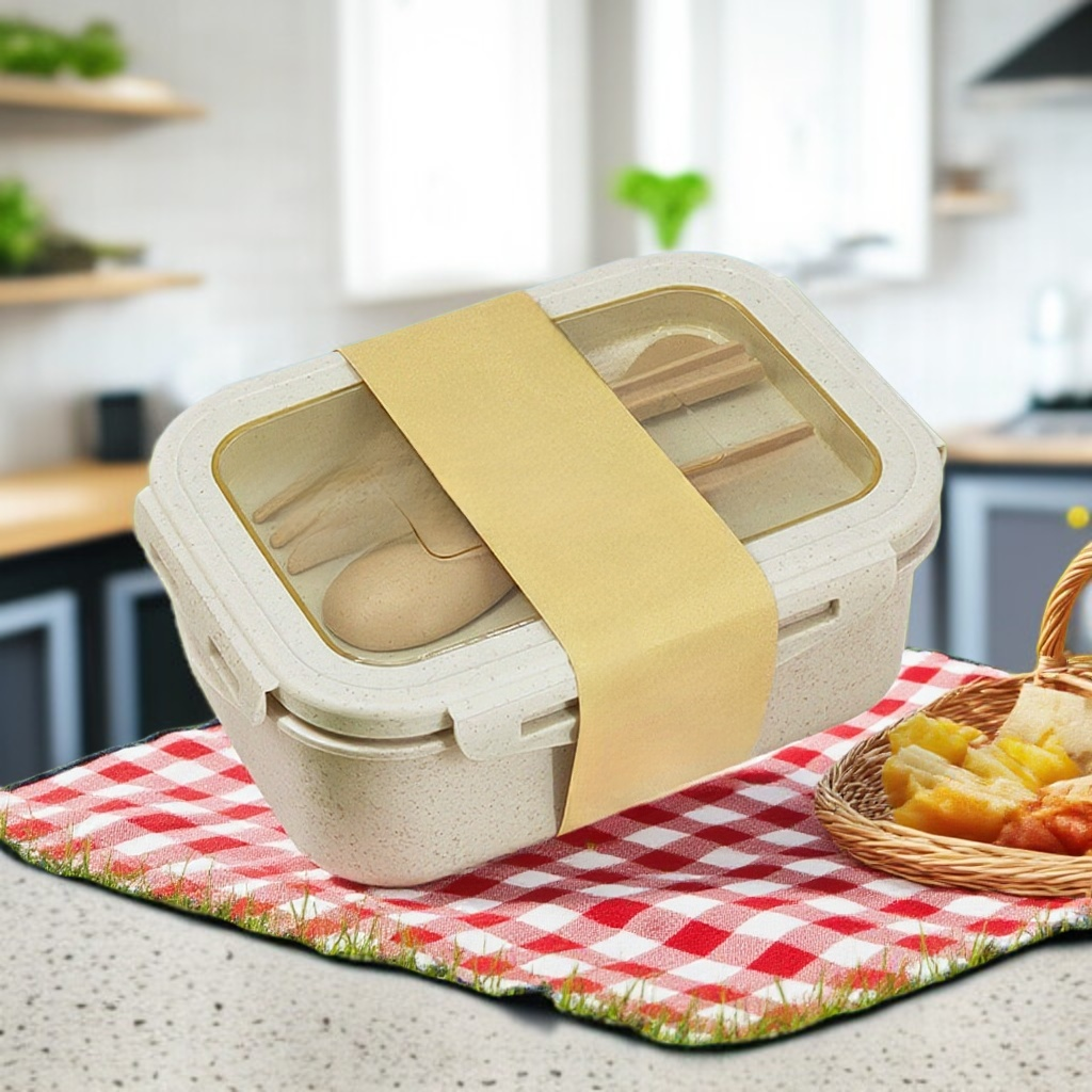 Office worker lunch box with cutlery