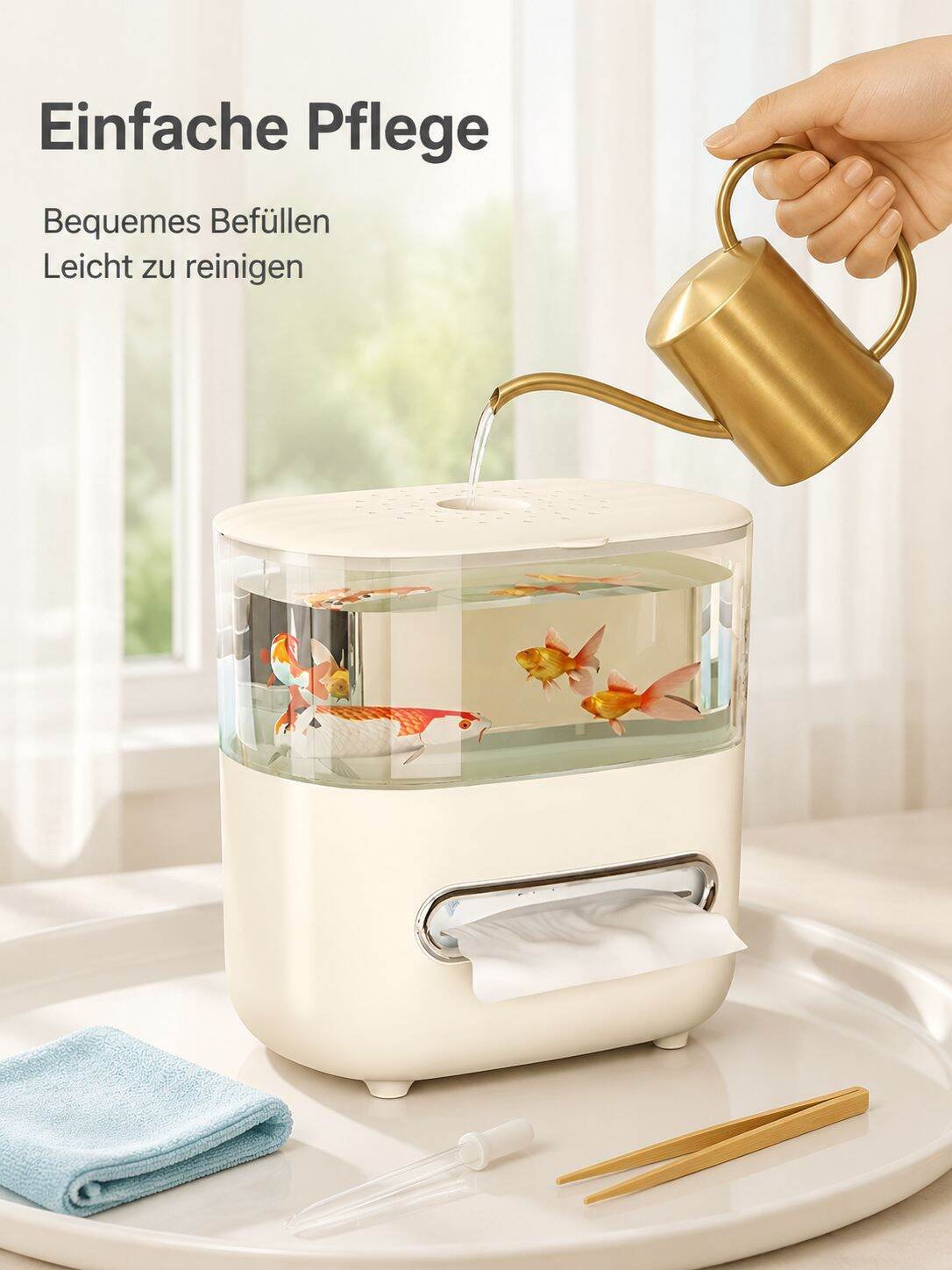 Multifunktionale Deko mit doppellagiger Taschentuchbox und sichtbarem Aquarium