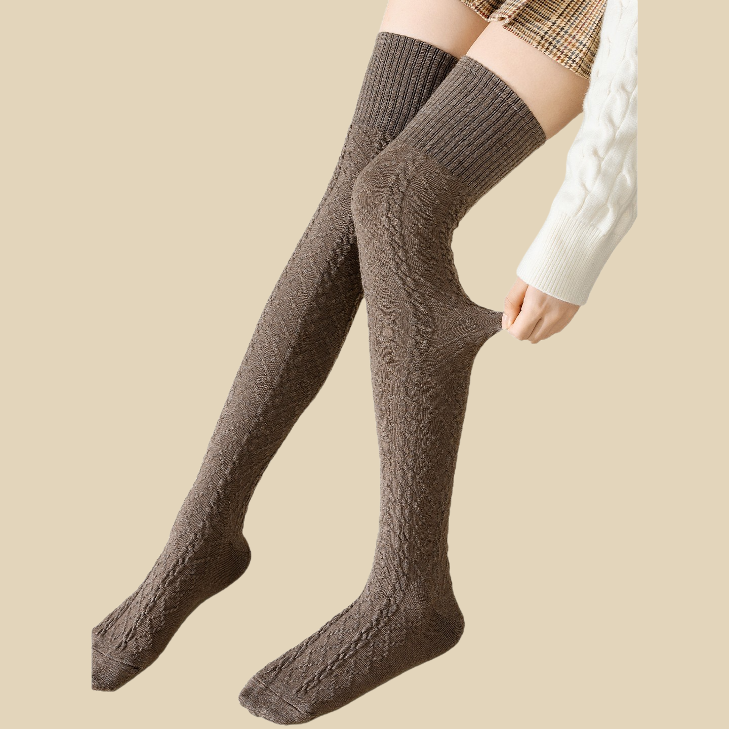 Calcetines largos de punto trenzado para mujer por encima de la rodilla
