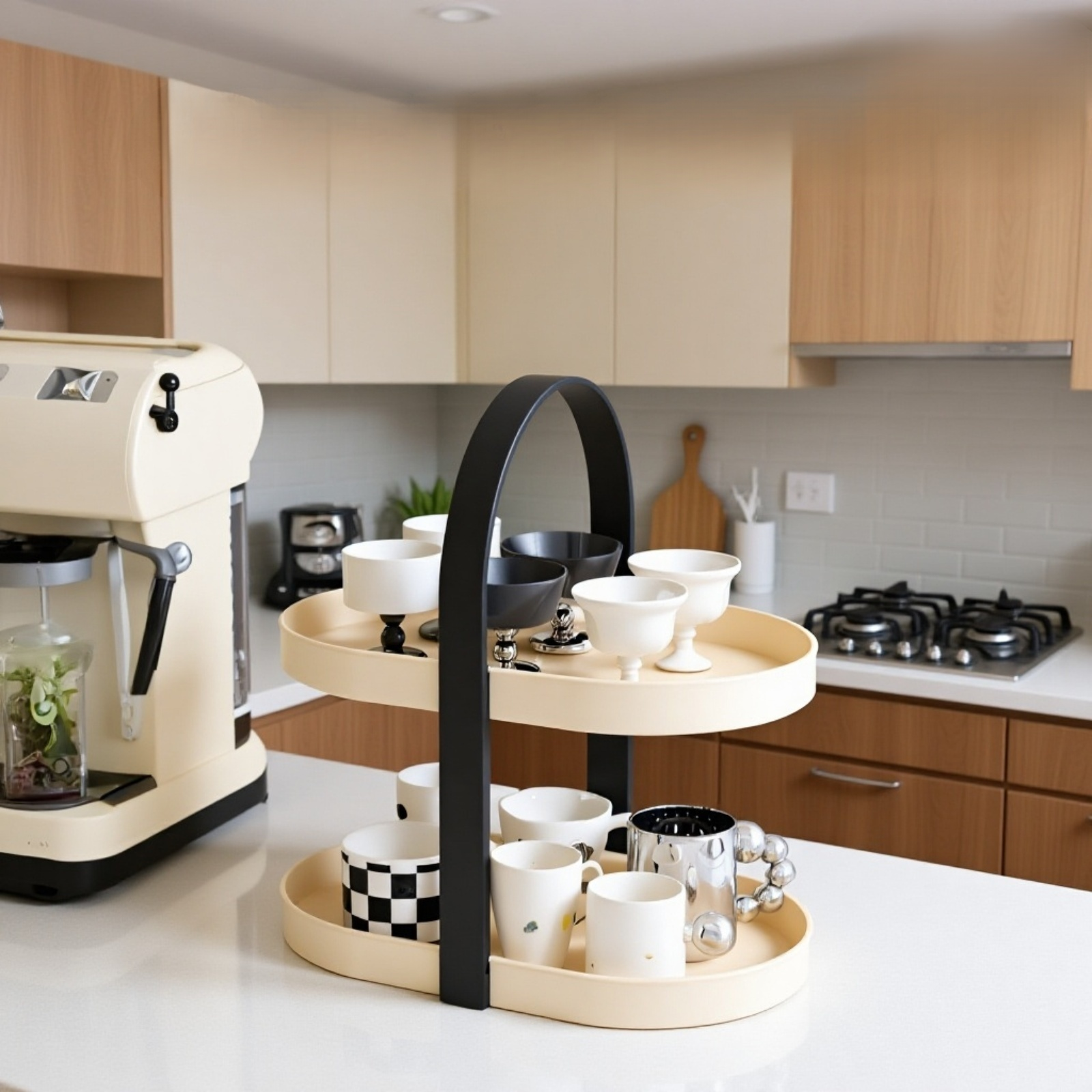 Multi-layer punch-free dustproof teacup and coffee mug holder rack in kitchen