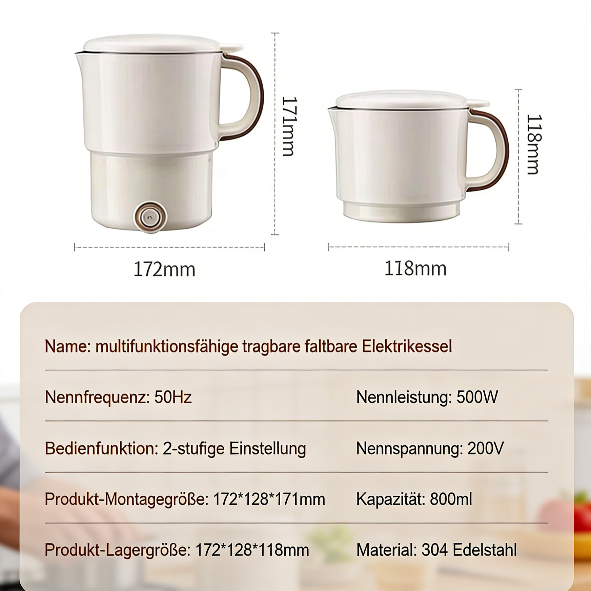 Multifunktionaler tragbarer faltbarer Wasserkocher