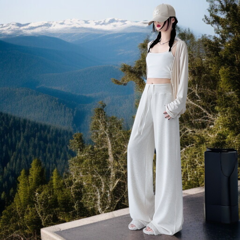 와이드 와이드 팬츠 여 쁘띠 소프트 하이웨스트 날씬해 보이는 팬츠 스커트 봄가을 드롭 와이드 팬츠