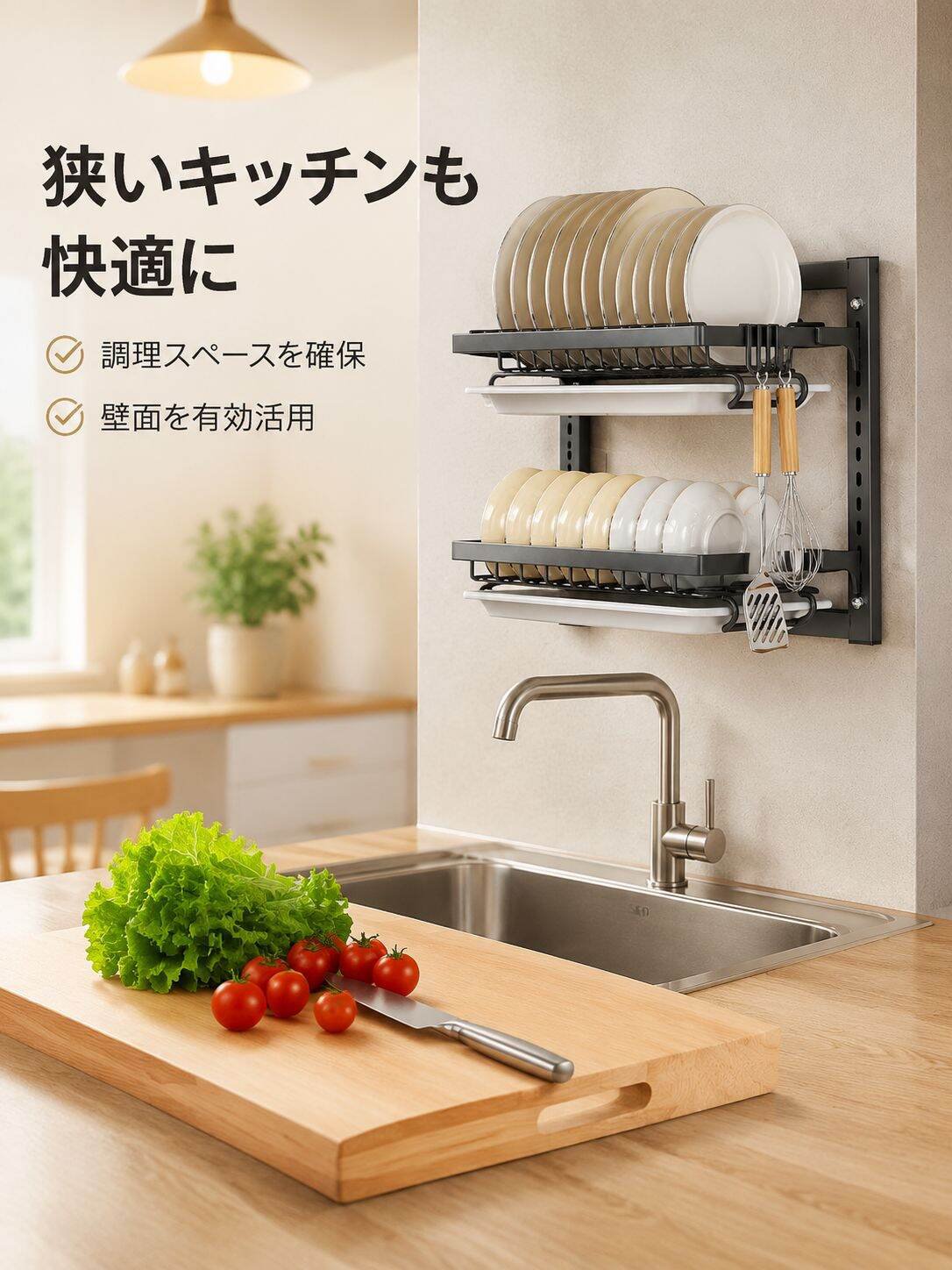 キッチンシンク一体型食器収納ラック