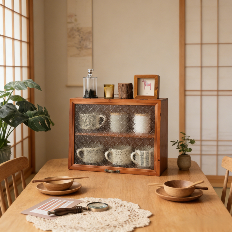 กล่องเก็บของชาไม้เนื้อแข็งกันฝุ่นสไตล์วินเทจ กล่องเก็บของอเนกประสงค์บนโต๊ะ