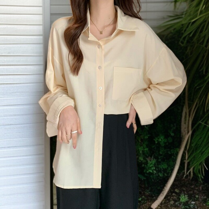 春レディース無地シャツインナーブラウスジャケット重ねシフォンシャツ
