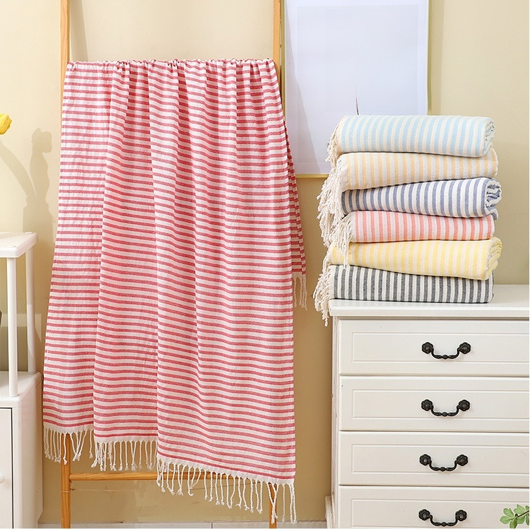 Extra Large Thick Absorbent Striped Bath Towel with Tassels
