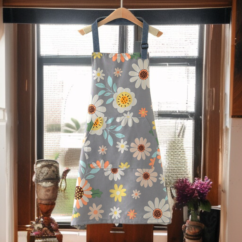 Küchenschürze aus Baumwollleinen mit Sonnenblumendesign