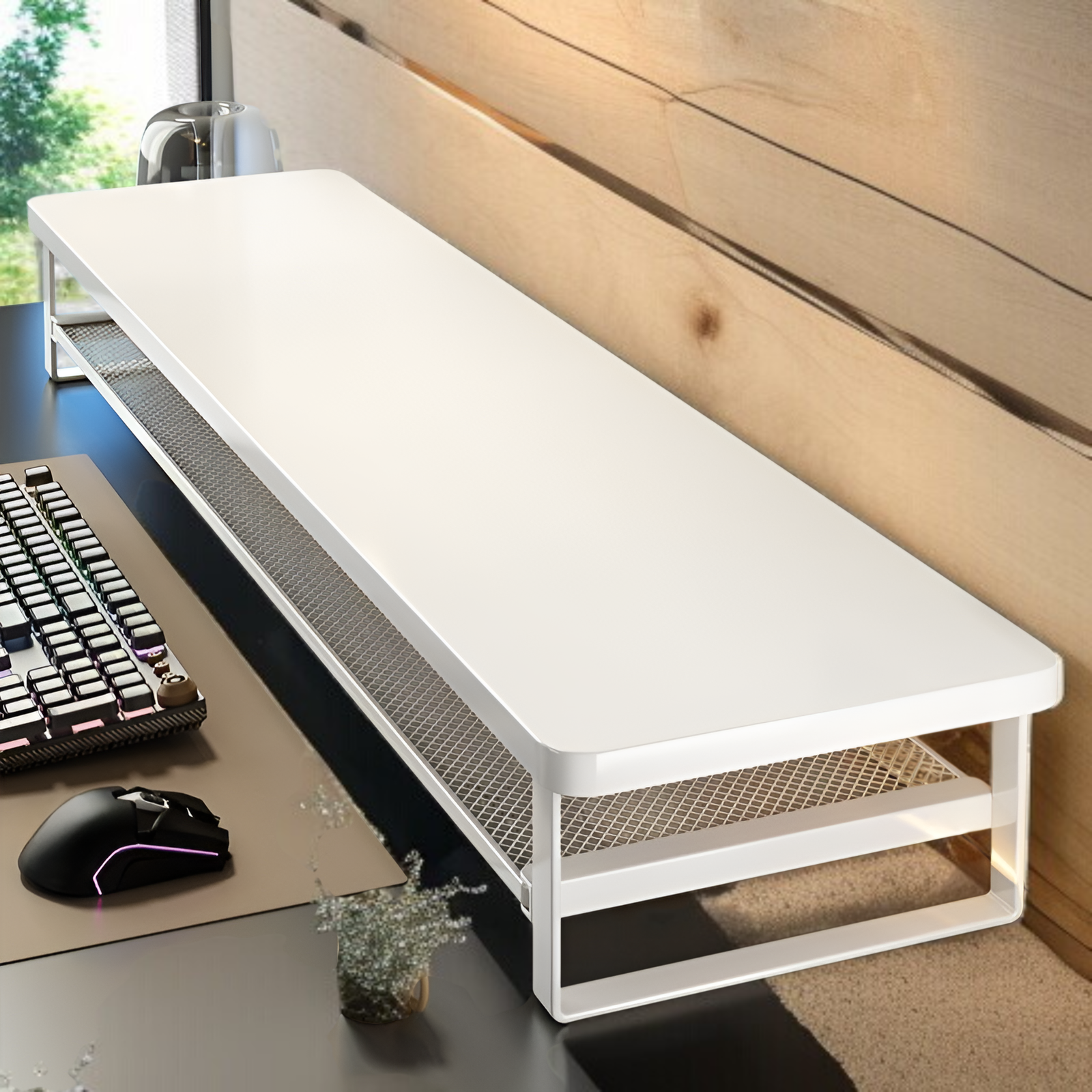 Monitorständer mit Schublade und Schiebefach, zweistöckig, für 50/70/100cm breite Tische