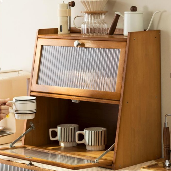 책상용 커피컵 수납함, 머그잔, 다기 정리대, 물컵, 화장품 선반, 원목/대나무 뚜껑 포함