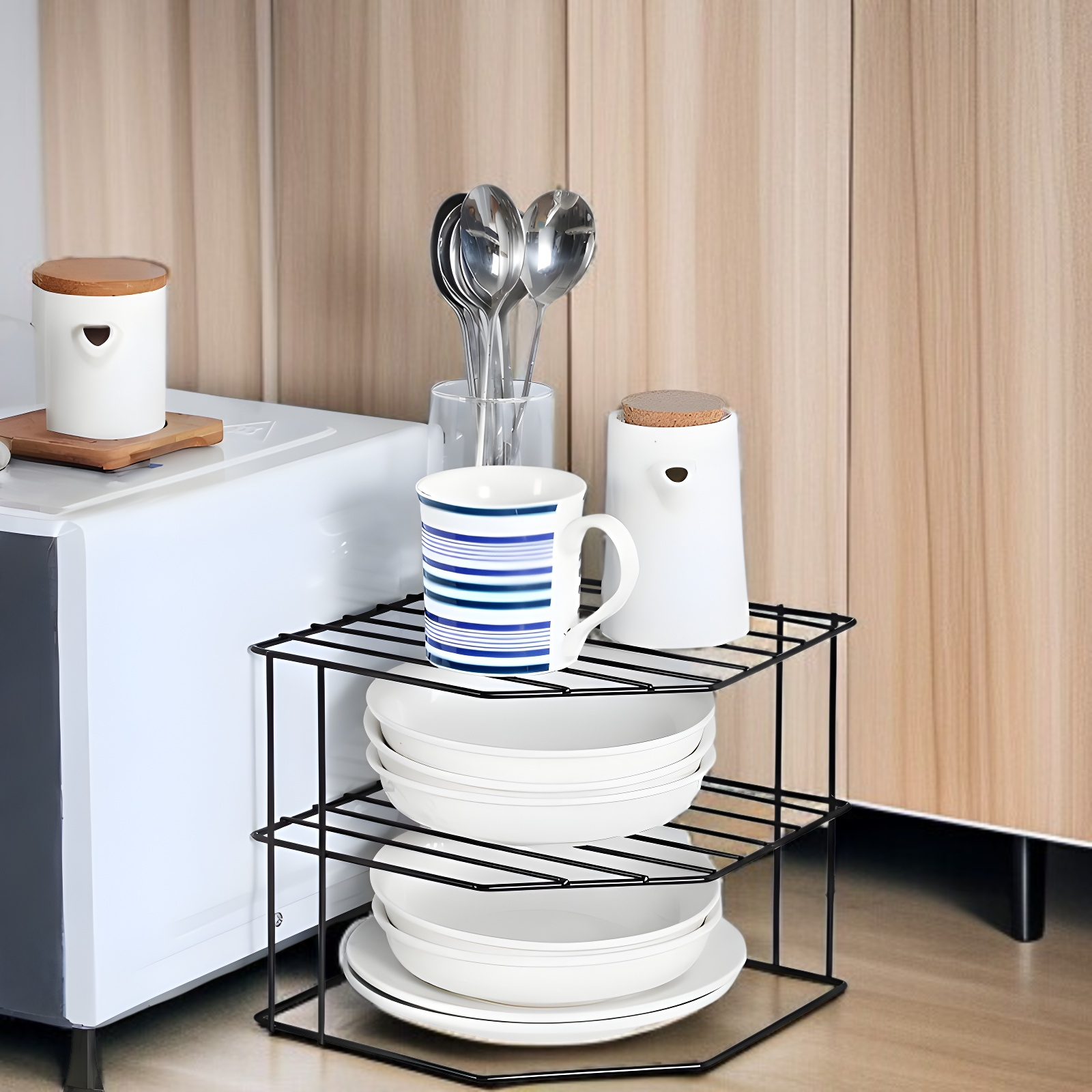 扇形コーナーラック家庭用多機能収納ラック鉄製デスクトップラック厚みのある安定した収納ラック