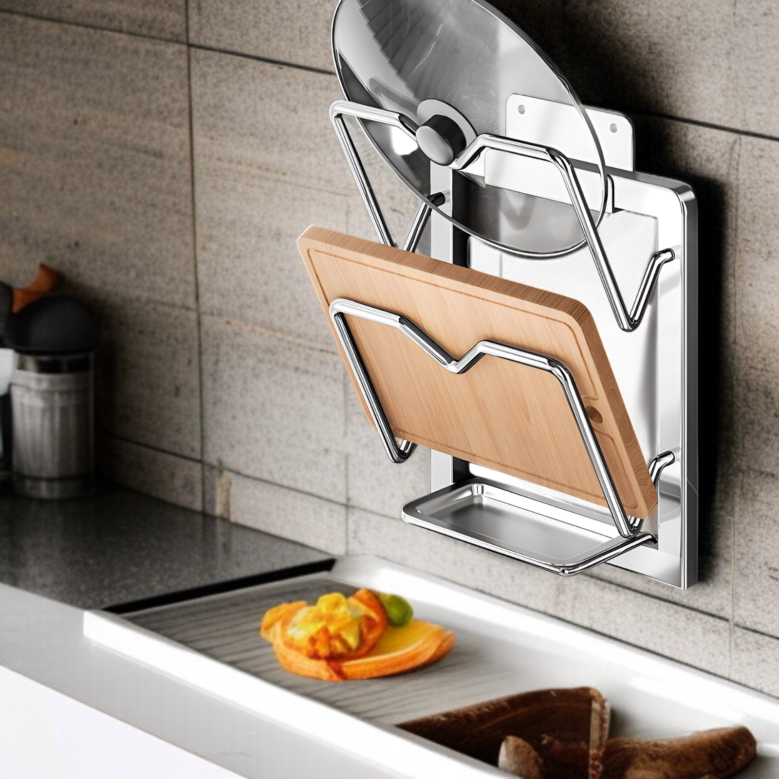 立て型鍋蓋＆調理器具ラック、スペース節約収納スタンド