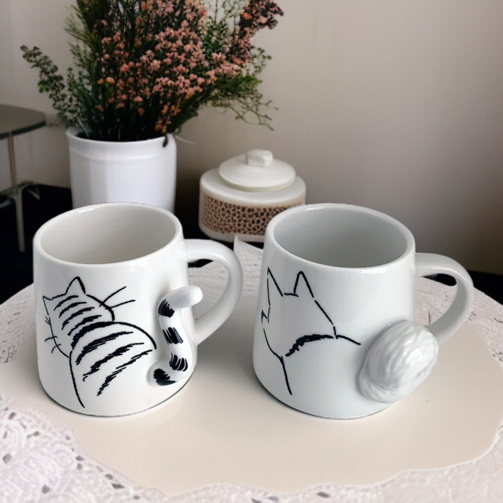 Handmade Ceramic Cat Character Coffee Mug with Lid