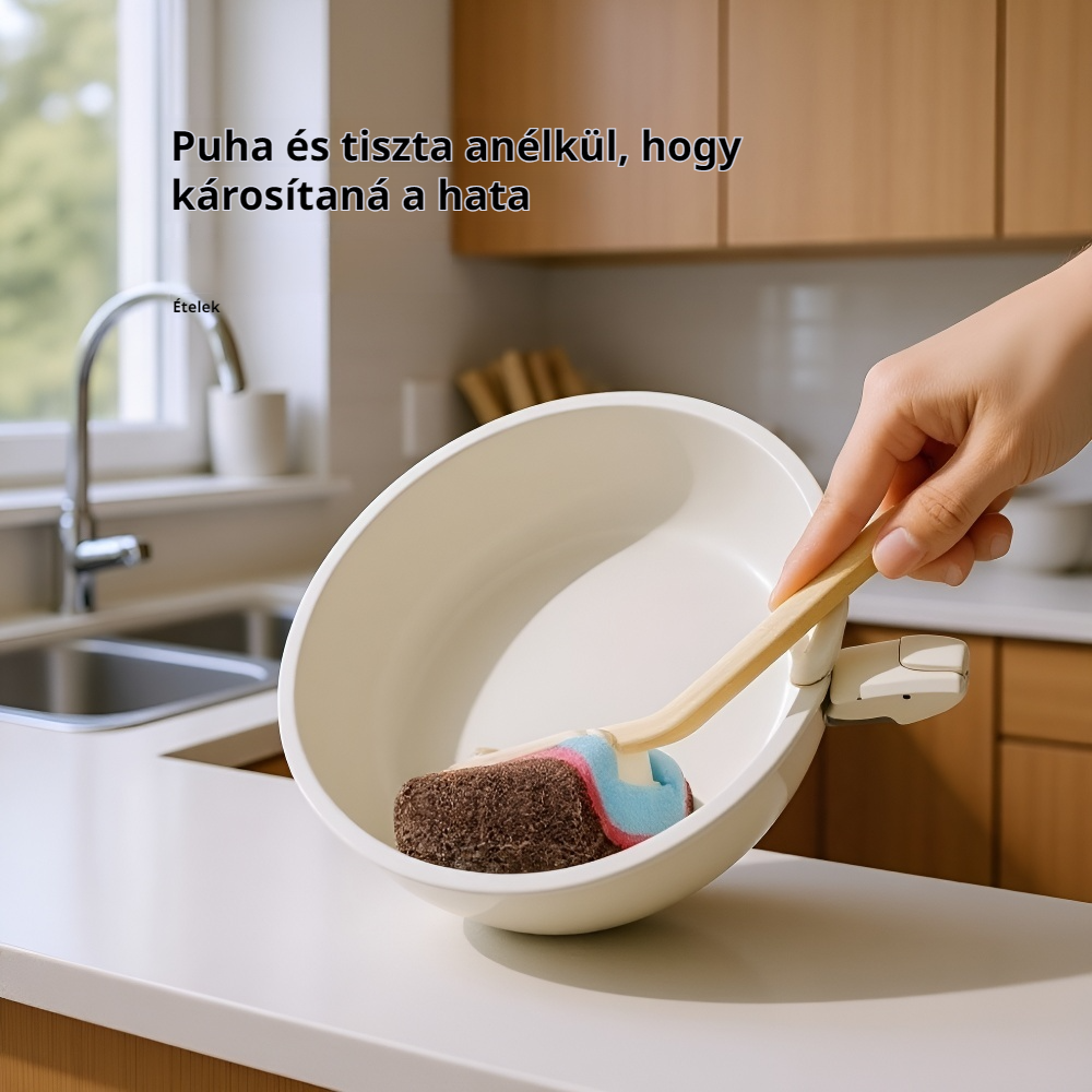 Hosszú nyelű tisztítókefe szivaccsal, konyhai mosogatószivacs és edénykefe