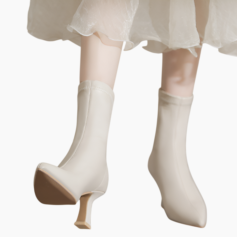 女性用スティレットショートブーツ2025年秋冬新作ポインテッドブーツ気質シンプル無地ブーツ後ろジッパーミドルカーフブーツ疲  れないブーツ