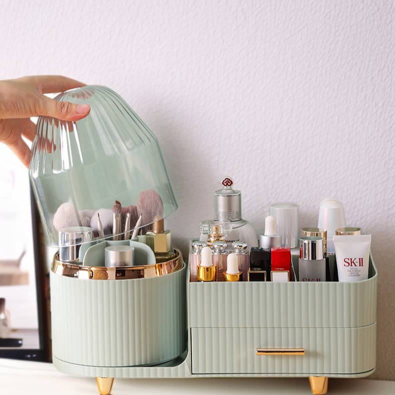 Organisateur de maquillage rotatif avec couvercle transparent