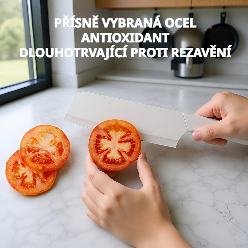 Sada 5dílných kuchyňských nožů s držákem a prkénkem