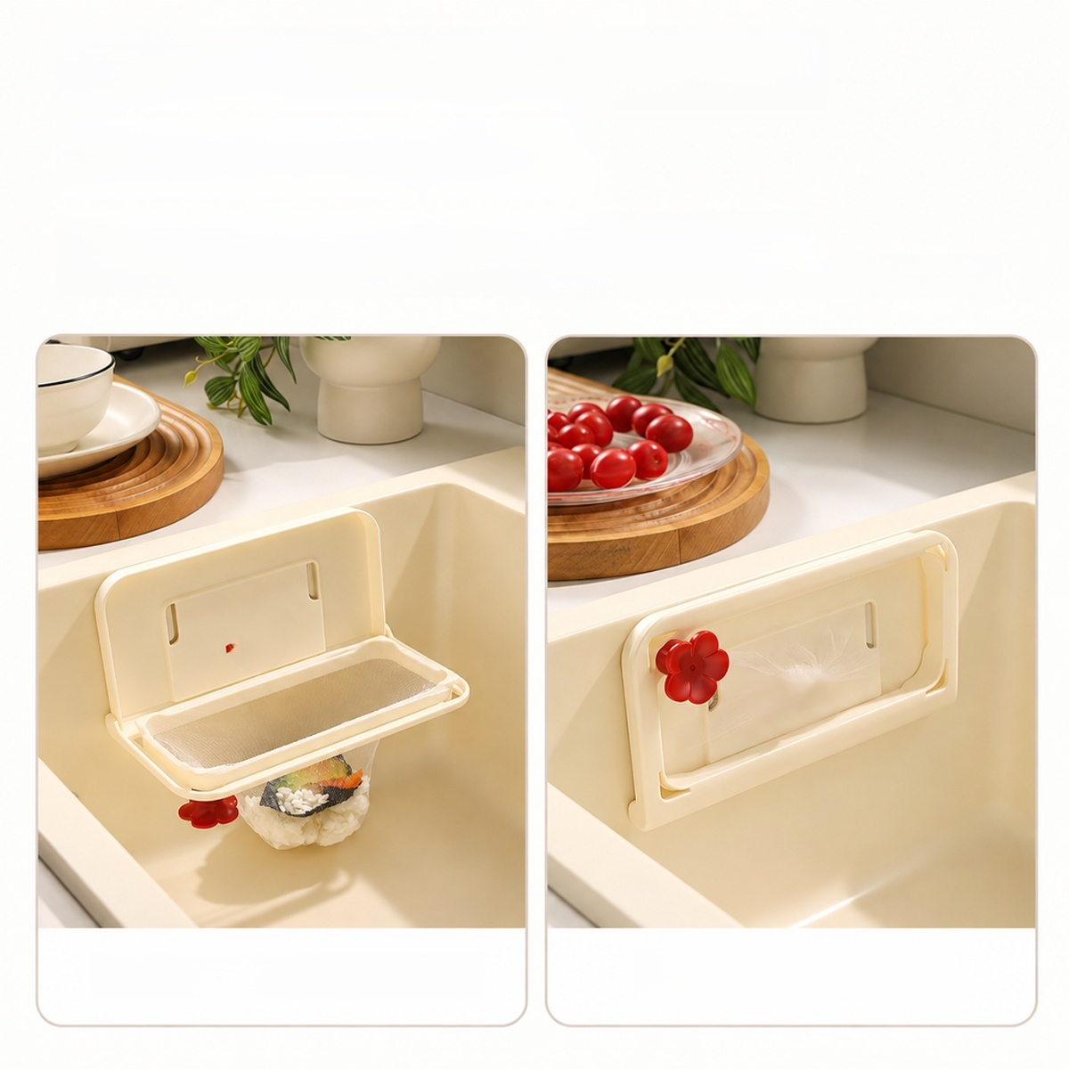 Kitchen tools drying on a collapsible sink organizer
