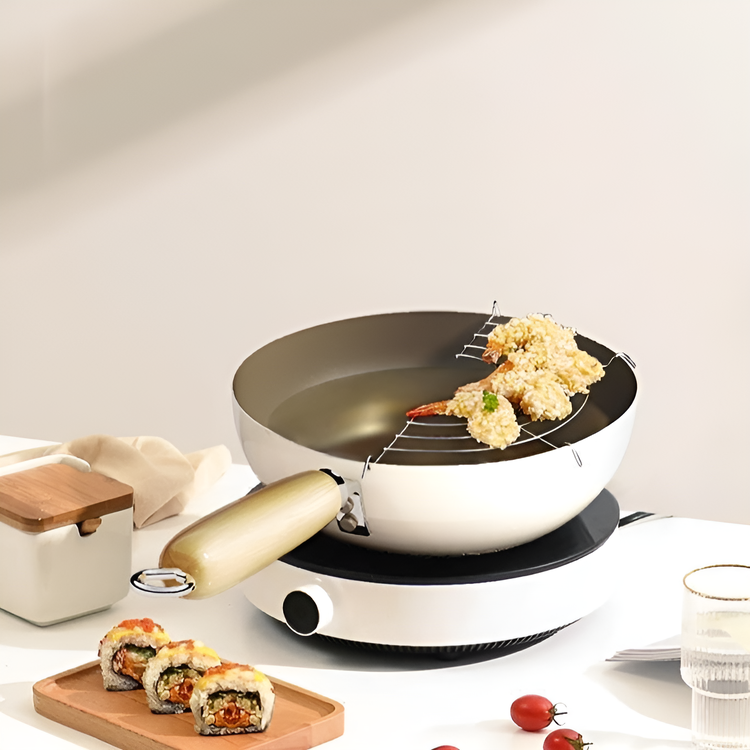 กระทะเคลือบเซรามิกสีขาวไม่ติดกระทะ