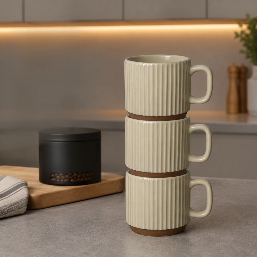 Retro Beige Vertical Stripe Stacking Mug