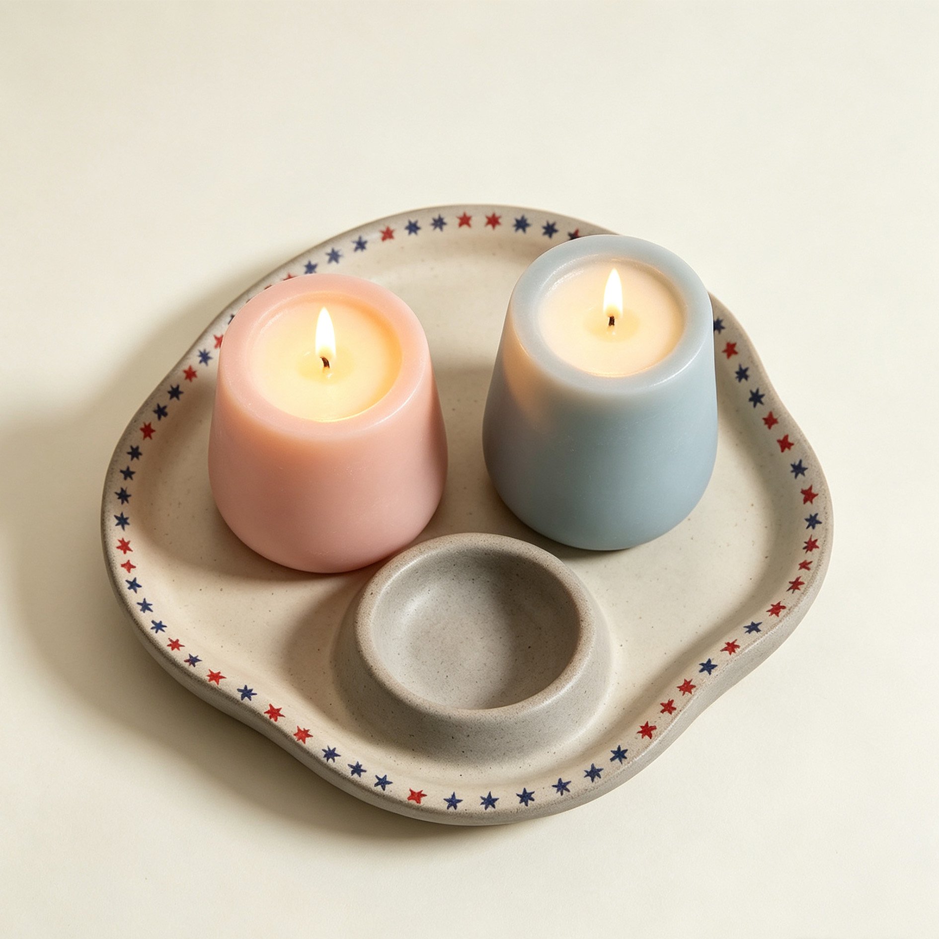 Elegant aromatic tray holding double candles