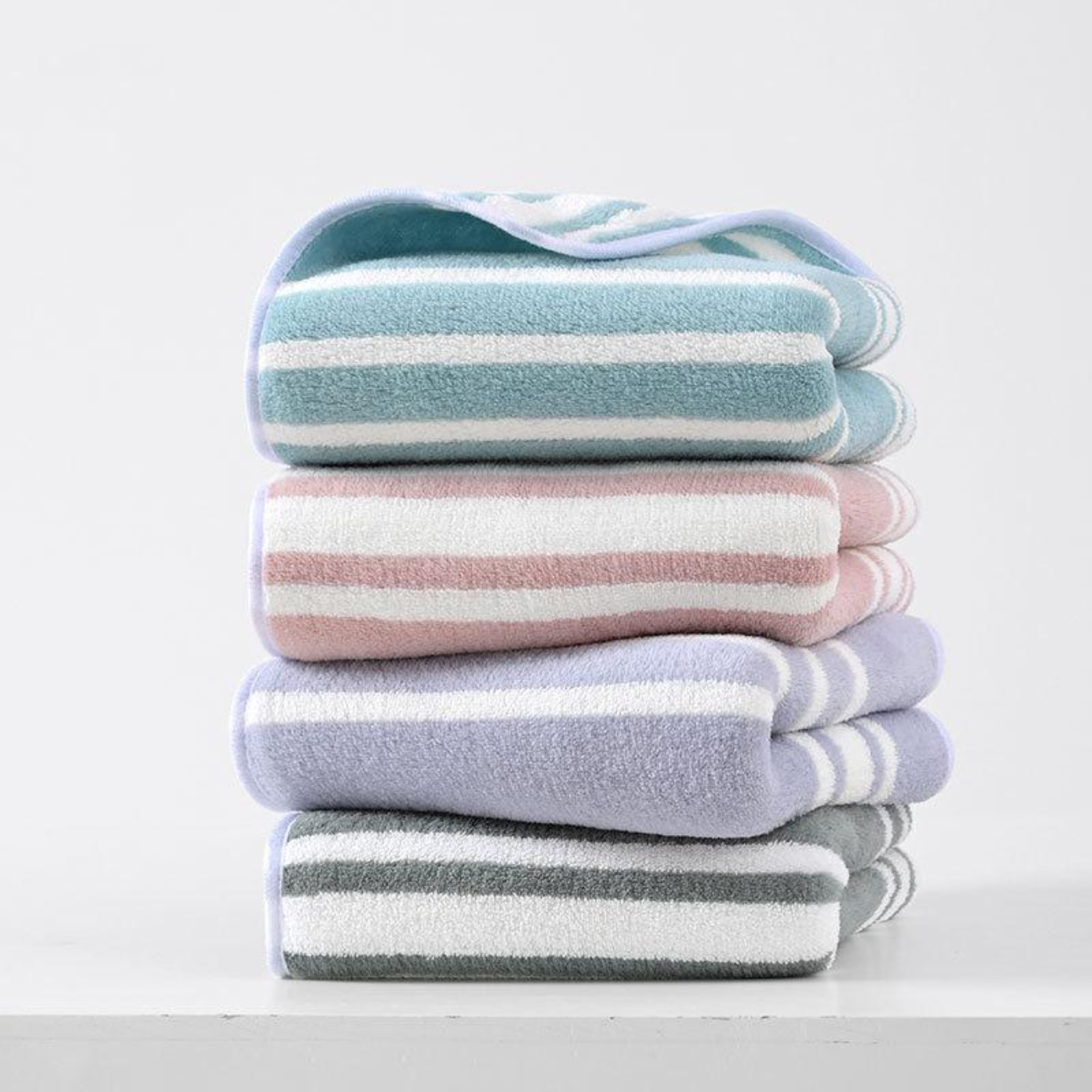 커플용 코랄 플리스 바스타월·타월 세트, 빠른 흡수와 건조, 가정용 따뜻한 스트라이프 세트