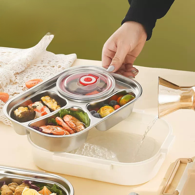 Stainless Steel Compartment Lunch Box with Cutlery
