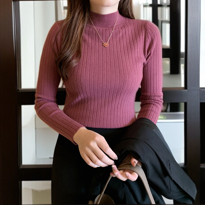 レディースセーター女性ハーフハイネックニットセーターアウター長袖トップススーツボトムシャツスリムインナーニットセーター女性ハーフハイネックアウタースリムニットセータートップススーツボトムシャツ