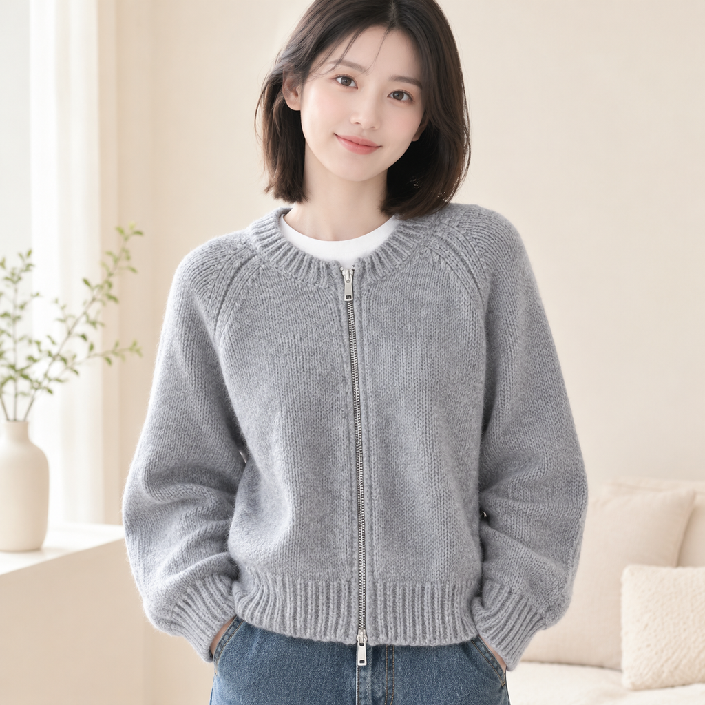 Damen Weit Geschnittener Kurzarm Strick-Cardigan