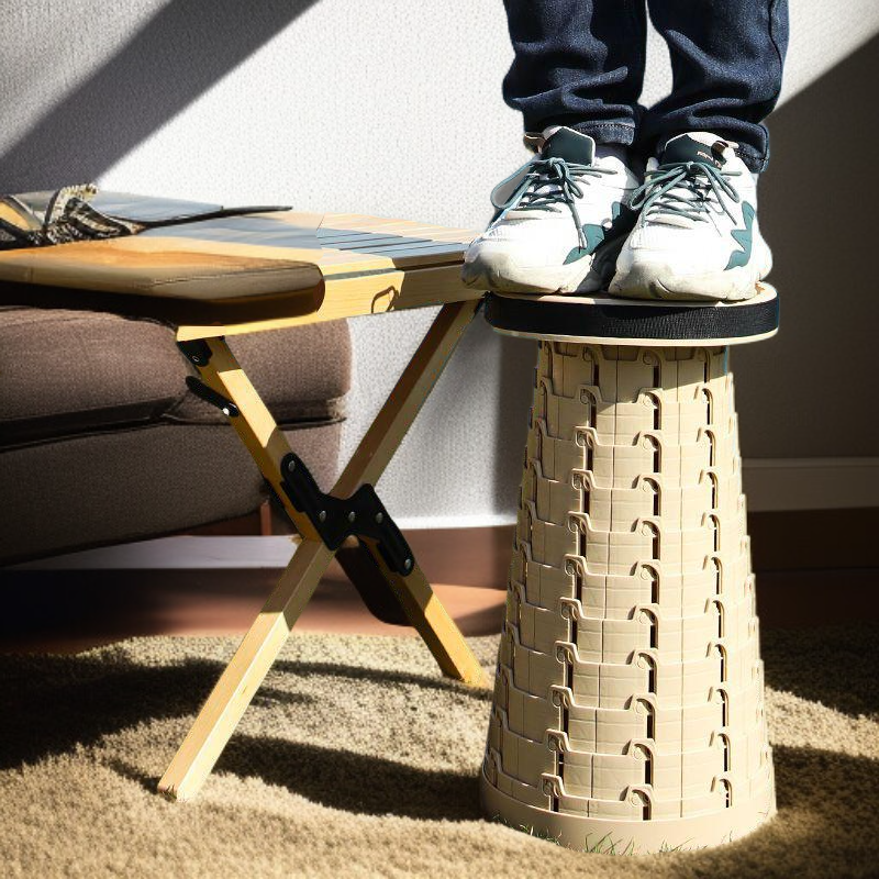 부드러운 고무 소재의 접이식 높이 조절식 텔레스코픽 스툴